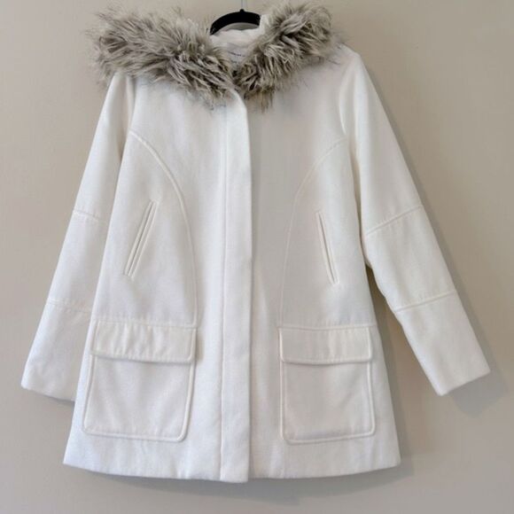 Cupcakes and Cashmere Ivory Standford Coat Faux Fur Hood Woman’s Large - Picture 2 of 14